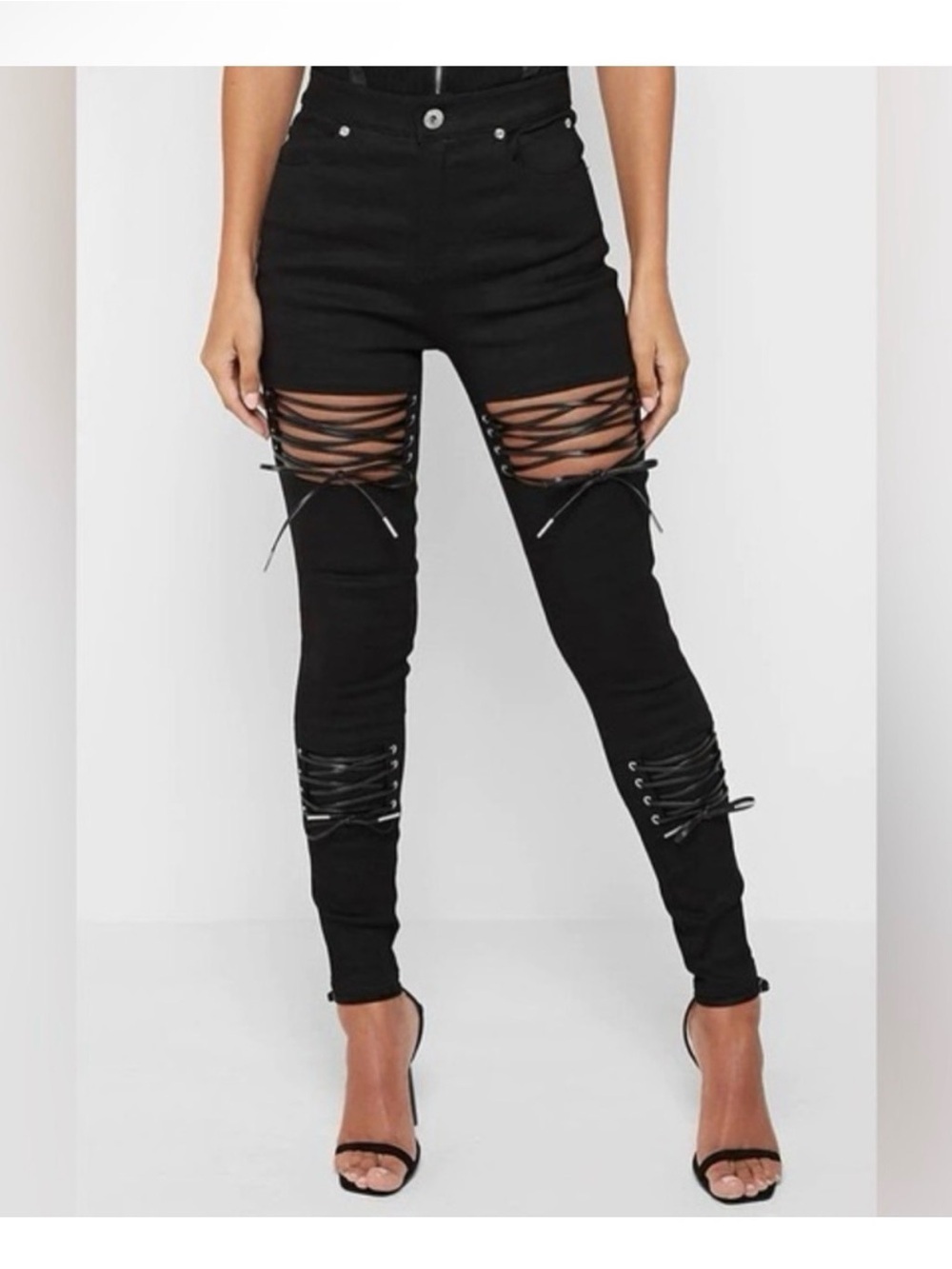 Manière De Voir Lace-Up Corset Skinny Jeans Black Y2K Goth Festival Sz 4